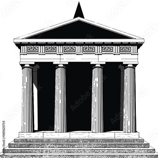 Fototapeta Ancient greek temple with columns and steps isolated on white background