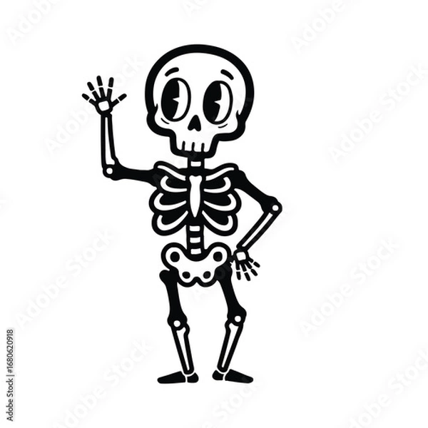 Fototapeta Cartoon skeleton waving hello isolated on white background