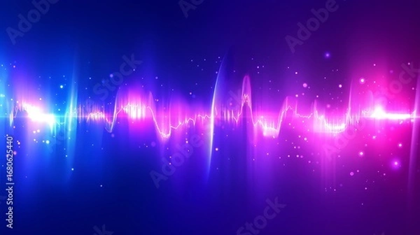 Obraz Vibrant Abstract Sound Wave/Music Equalizer, Blue-Pink Glowing Audio Waveforms, Dark Blue-Purple Gradient