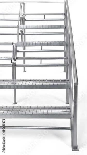 Fototapeta Metal shelving unit with multiple tiers and railings