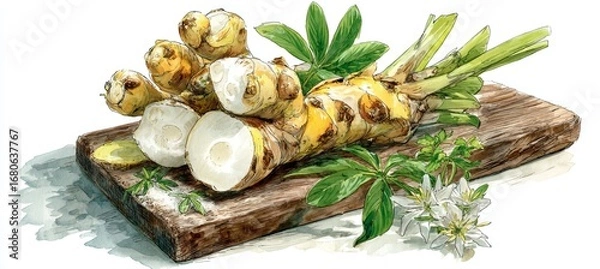 Obraz Galangal spice. Herbal healthy food spice. Generative AI technology.	
