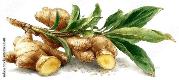 Obraz Ginger spice art illustration. Kitchen cooking spice food ingredient. Generative AI technology.	

