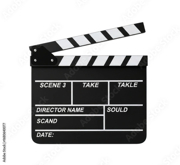 Fototapeta Open Black and White Film Clapboard or Clapperboard with Text cutout isolated on transparent bg, png