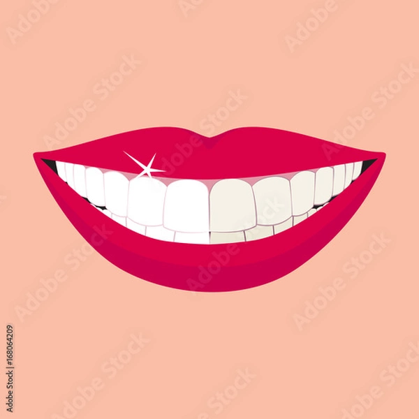 Obraz Beautiful smiling mouth with healthy teeth before and after whitening teeth. Design concept. Vector illustration