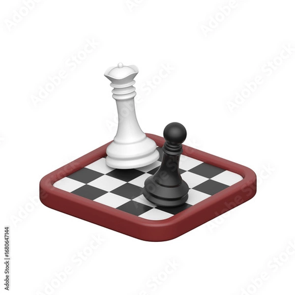 Fototapeta 3D chessboard with chess pieces icon, strategy and mind games.