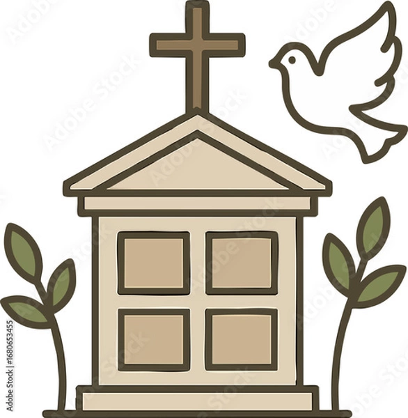 Fototapeta 기념비,비둘기,꽃,추모,평화,교회,자연,베이지,납골당,무덤,묘지,죽음,건축,신앙,지붕,도안,건물