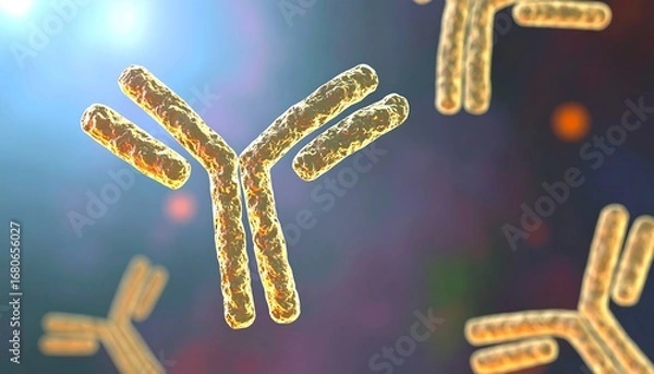 Fototapeta Microscopic 3D rendering of Y-shaped antibody molecules