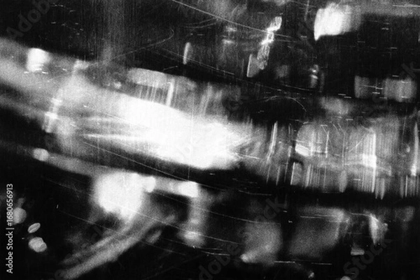 Fototapeta Dust and scratches design. Aged photo editor layer. Black grunge abstract overlay background. Copy space.