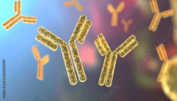 Fototapeta Microscopic view of Y-shaped protein molecules, detailed 3D rendering