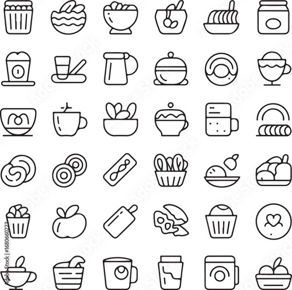 Fototapeta Grid of 40 flat design icons representing various food and drink items coffee