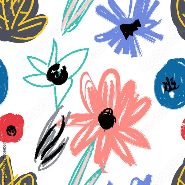 Obraz Seamless pattern with flowers. Creative universal artistic floral background. Hand Drawn texture. Trendy Graphic Design