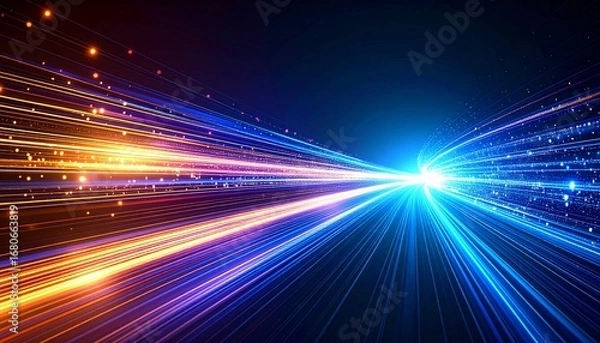 Fototapeta Dynamic tunnel with colorful light streaks and representation of energy lines and patterns