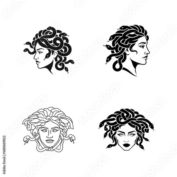 Fototapeta Medusa Head Illustrations Set from Greek Mythology