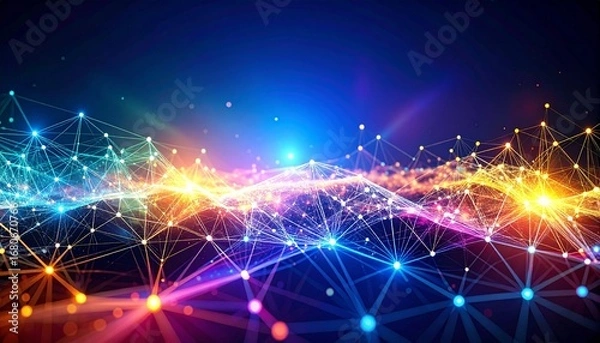 Fototapeta Cinematic abstract background depicting a network of connected lines and data transfers