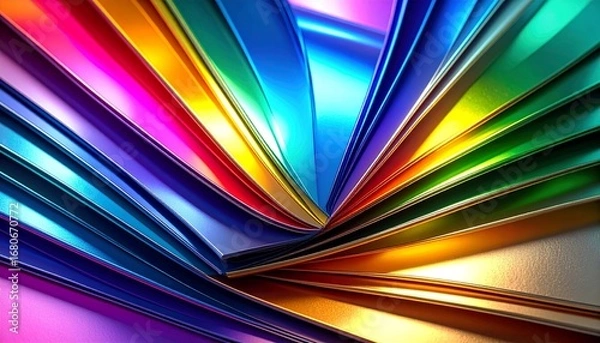 Fototapeta Rainbow colored background featuring layers of vibrant aluminum paper in psychedelic style