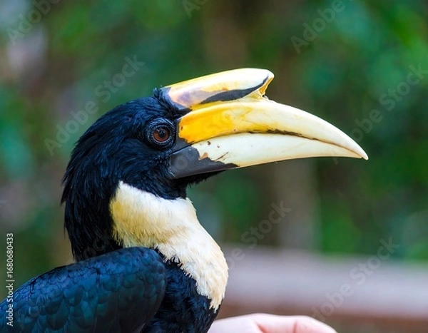 Fototapeta Close-up profile of a hornbill, showcasing its vibrant colors and large bill
