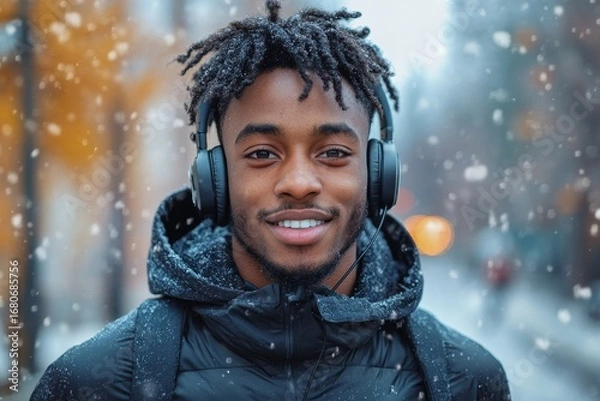 Fototapeta Close-up photo of a young Indian man smiling at the camera, holding a phone and a backpack, representing an active, engaged, and positive lifestyle, Generative AI