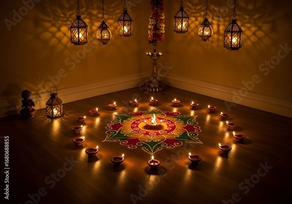 Obraz Illuminated pattern with lanterns and lamps