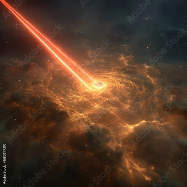 Fototapeta Glowing beam strikes swirling nebula