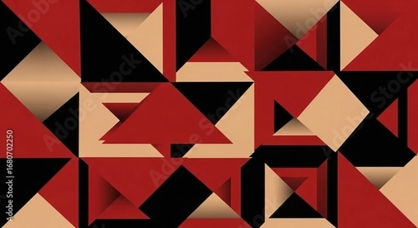 Obraz Geometric Composition with Red, Beige, and Black Triangles Creat