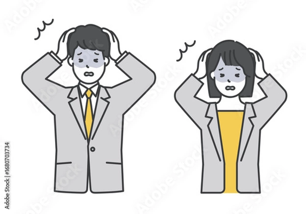 Fototapeta 頭を抱えて青ざめる男女ビジネスパーソン