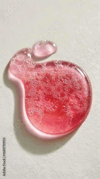 Fototapeta Bubbling red gel drop close-up abstract art studio setting macro perspective visual texture