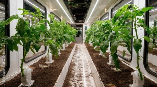 Obraz Vertical farm interior, showcasing tomato plants.