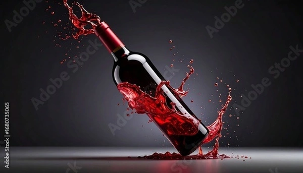 Fototapeta Red wine bottle with splash