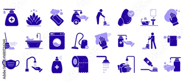 Fototapeta Set of hygiene Icons or symbols Vector fully editable file.