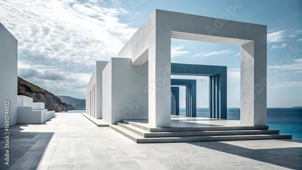 Fototapeta Modern Minimalist Architecture with Ocean View – Coastal Abstract Design Concept
