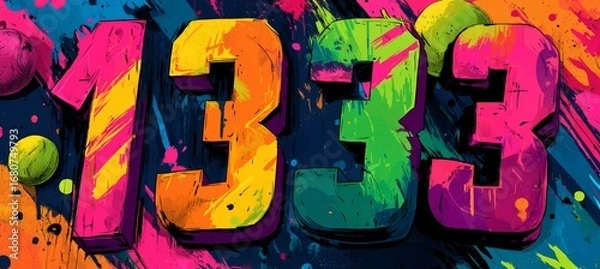 Obraz 1333 graffiti number art illustration. Generative AI technology.	
