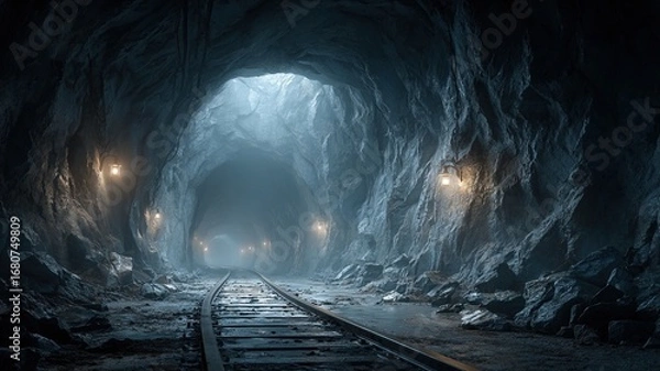 Obraz Dimly Lit Mining Tunnel