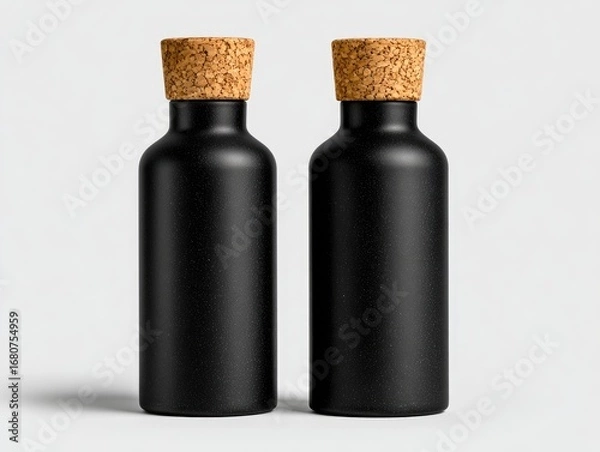 Fototapeta Two matte black bottles with cork tops