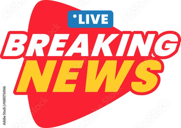 Obraz Breaking news logo with the word live above, suitable for news broadcasts, social media announcements, or live streaming platforms