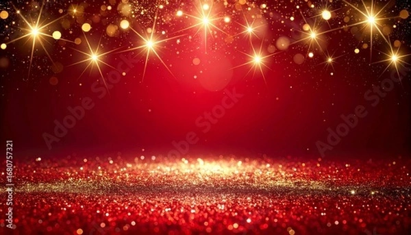 Obraz 赤い背景に輝くゴールドの光と幻想的なキラキラグリッター