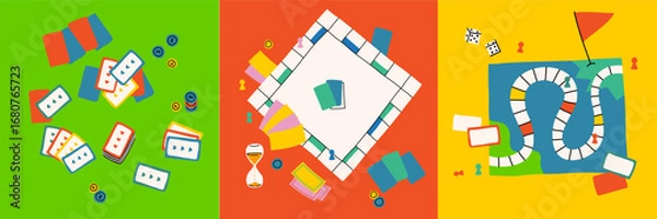 Fototapeta Creative leisure activities bring people together for fun and strategy. Artisan tools like dice, checkers, and chess pieces inspire a fun-filled game night