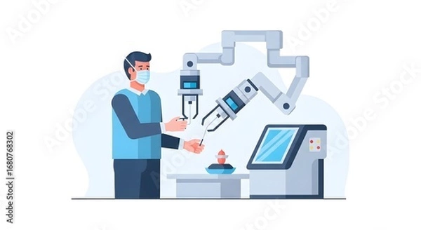 Fototapeta Scientist Using Robotic Arm in Laboratory with Advanced Equipment