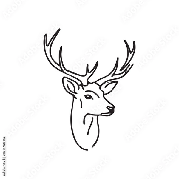 Fototapeta Elegant Line Art Deer Head Profile: Minimalist, Serene, Wildlife Illustration, Vector Graphic.