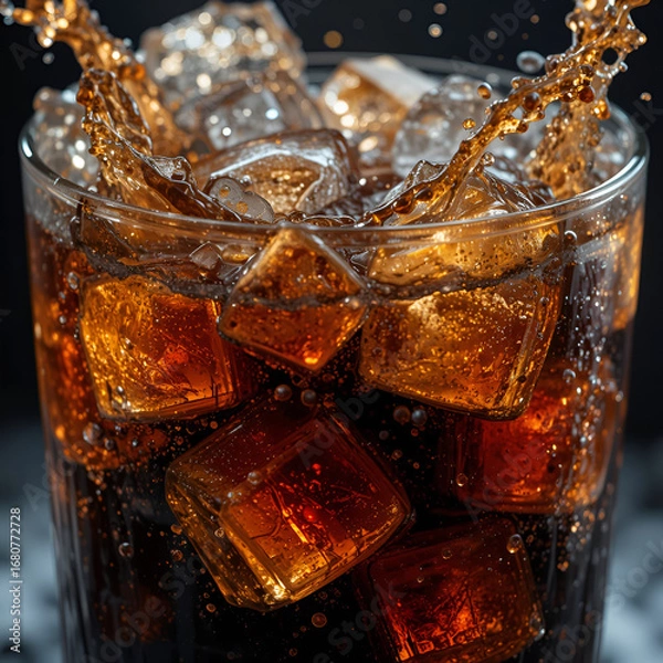 Fototapeta glass of cola with ice cubes