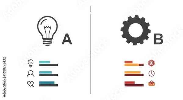 Fototapeta Conceptual Illustration of Creative Idea and Technical Process with Icons and Gears