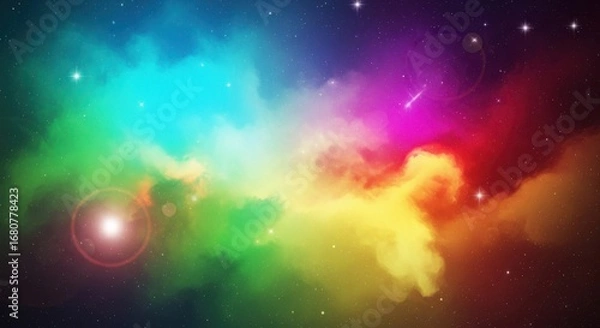 Fototapeta Vibrant cosmic nebula swirls with stellar dust and glowing light abstract background