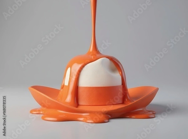 Obraz Orange paint pouring over a white object in a studio setting