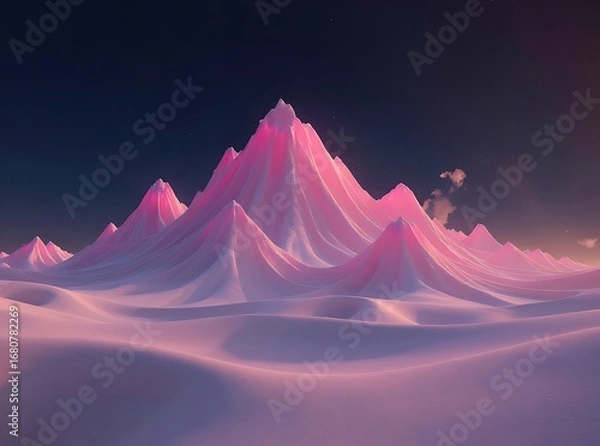 Obraz A pink mountain range under a dark sky creates a surreal landscape