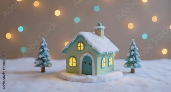Obraz Miniature christmas house with snow and trees for holiday decoration
