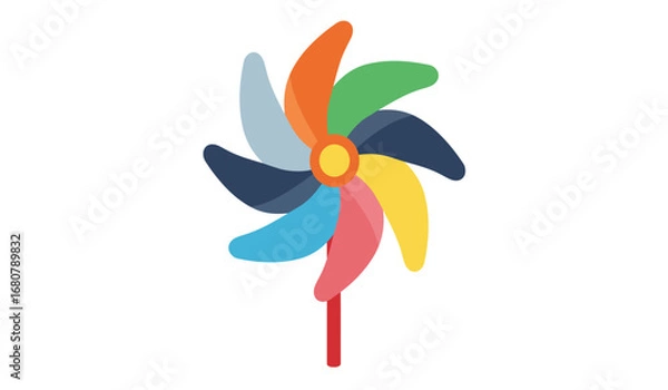 Fototapeta A vibrant colorful pinwheel with multiple spinning blades in a rainbow of bright colors on a white background