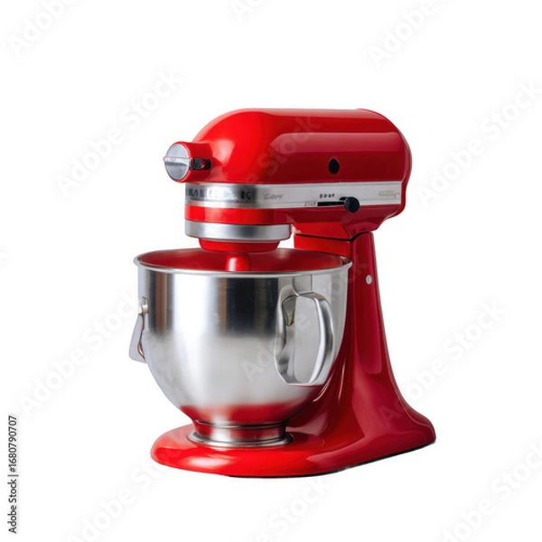 Fototapeta A vibrant red mixer rests gracefully on a pristine white tabletop [Transparent Background PNG]
