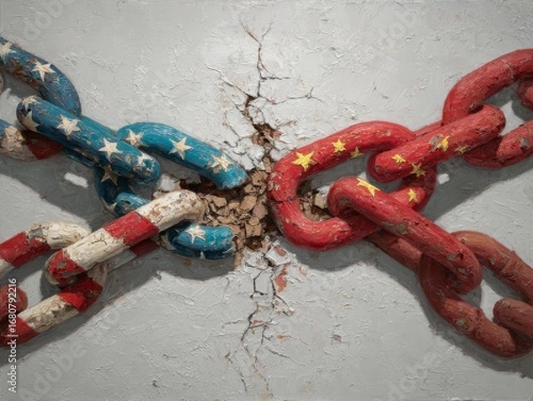 Fototapeta Broken chains symbolizing conflict between the United States and China