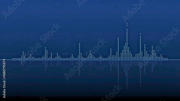 Fototapeta Futuristic blue sound wave spectrum analyzer on a dark background. Abstract digital graphic for audio technology, music frequency, and data visualization