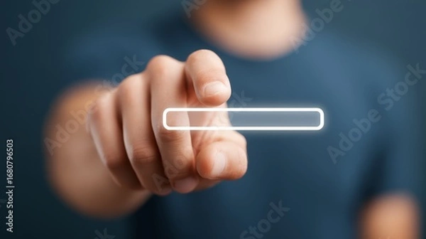 Obraz Interactive display, person engaging with touch screen technology in modern setting.