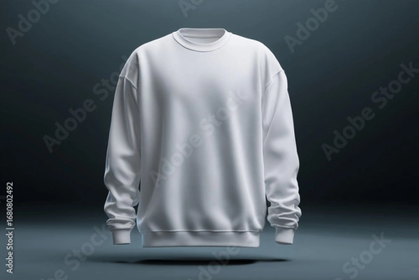 Fototapeta floating product mockup, front, white sweatshirt, realistic matching seam lines from underneath shoulder to collar dark, sleek blank